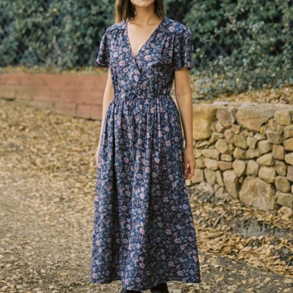 Christy Dawn The Simple Dawn Dress Blooming Pomegrante Purple Floral Cotton Midi - Picture 1 of 10